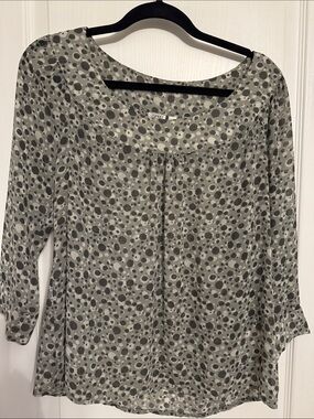 Esprit Gray Dot Print Scoop Neck Blouse
